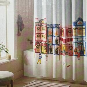 Threshold Winter City Scene Holiday Shower Curtain Christmas Townhouses NIP NWT